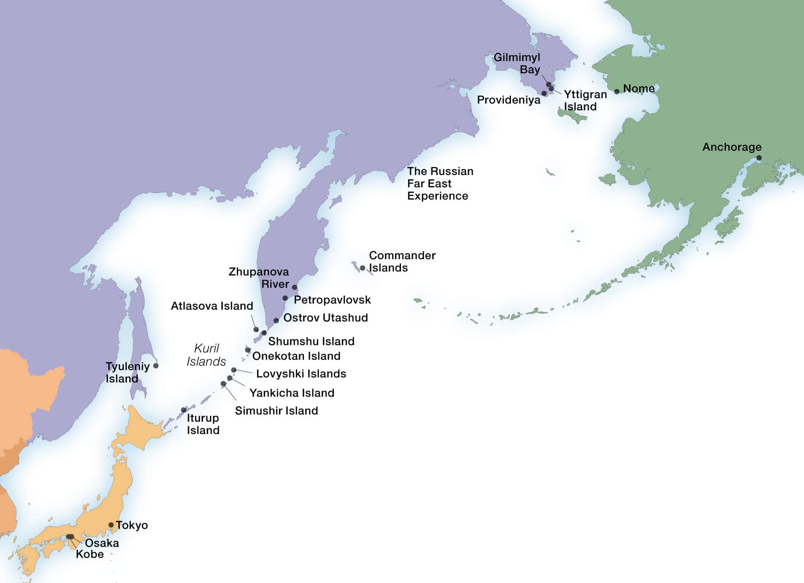 Kuril Islands and Far East ports map