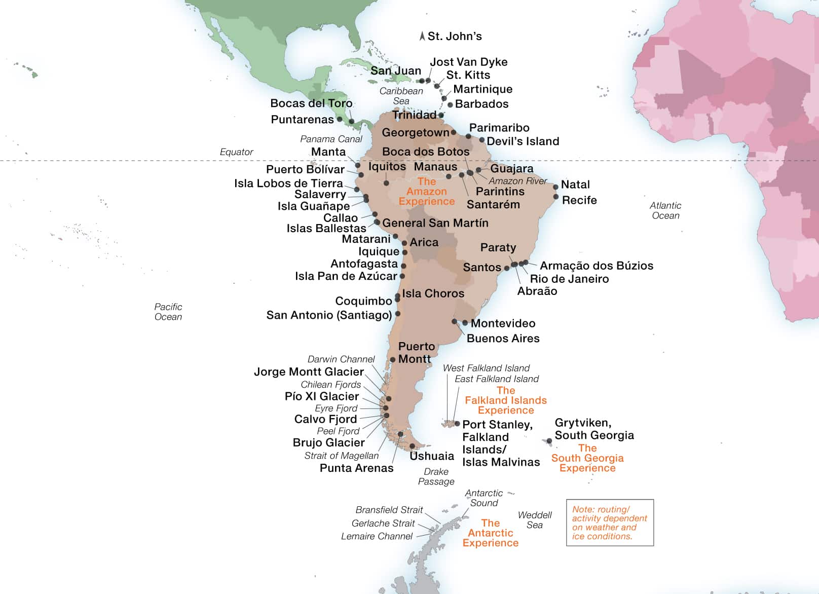 Hafenkarte für Südamerika und Antarktis von Seabourn