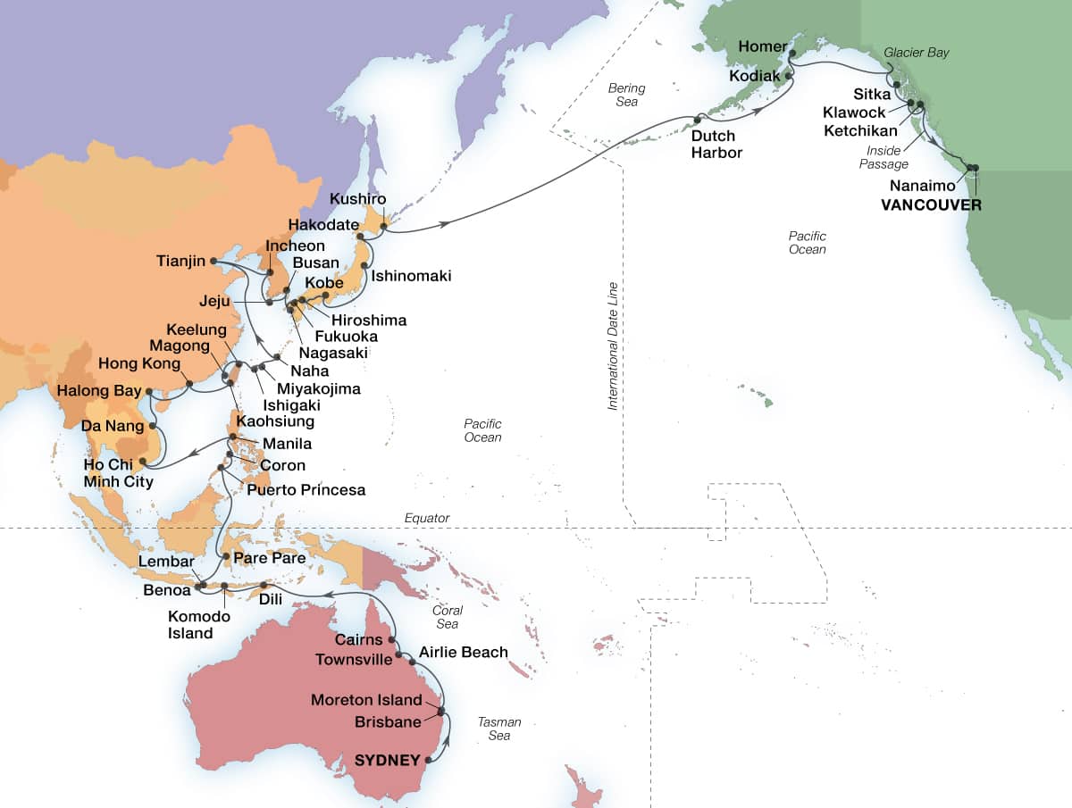 Grand Australia, Asia and Alaska Voyage Map