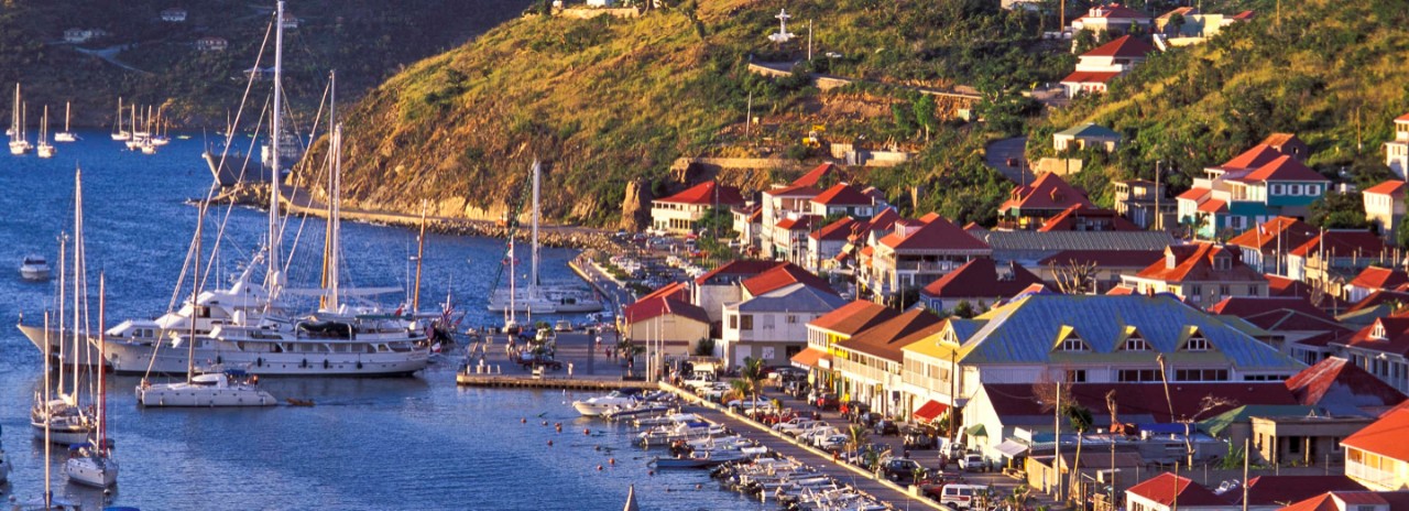 The port of Gustavia, Saint Barthelemy in the Caribbean.