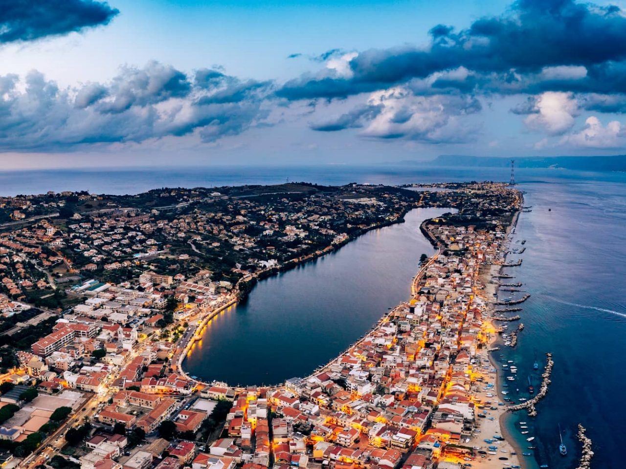Aerial view of Messina, Italy, a port visited on an all-inclusive, luxury Seabourn cruise. 