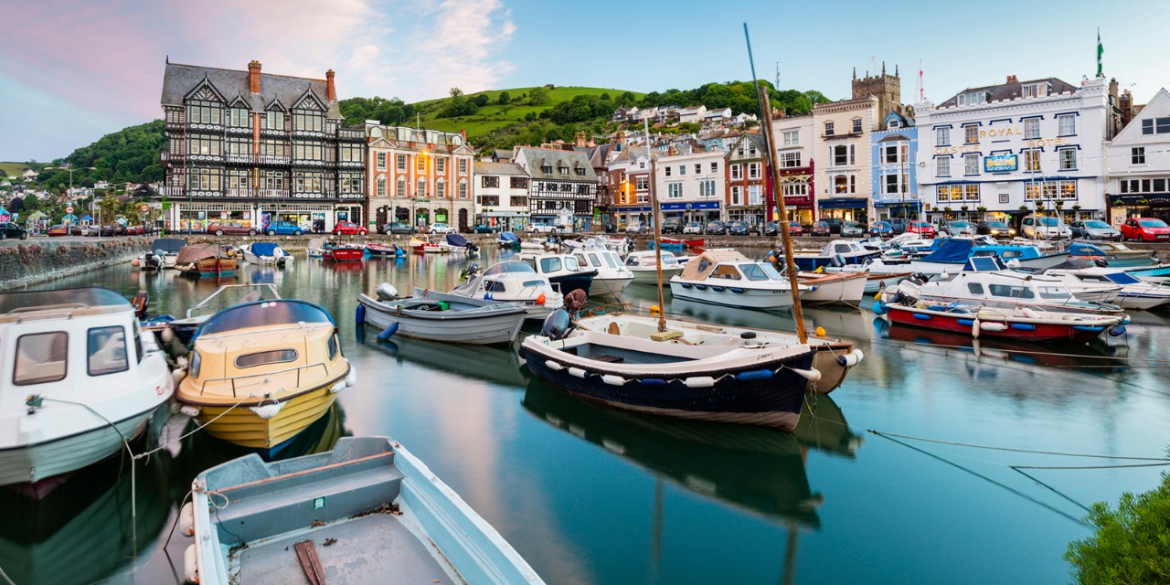 UK, England, South Hams, Great Britain, British Isles, Devon, Dartmouth, The Boat Float, Inner Harbour, at sunset