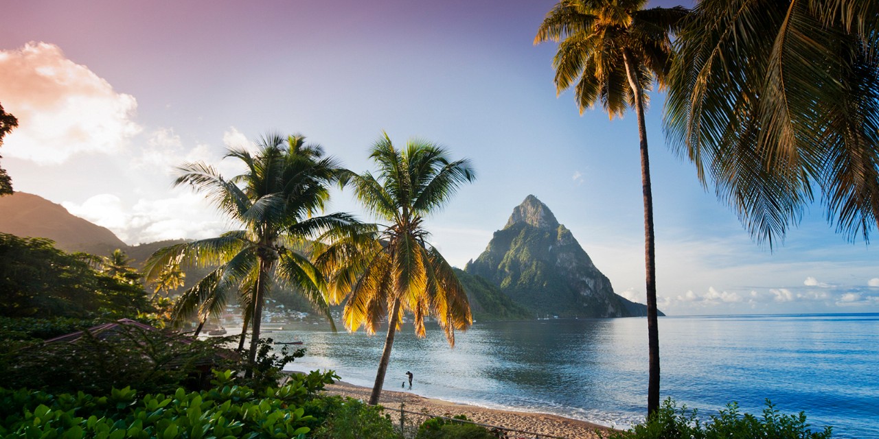 Saint Lucia, Soufriere, The Pitons at dawn