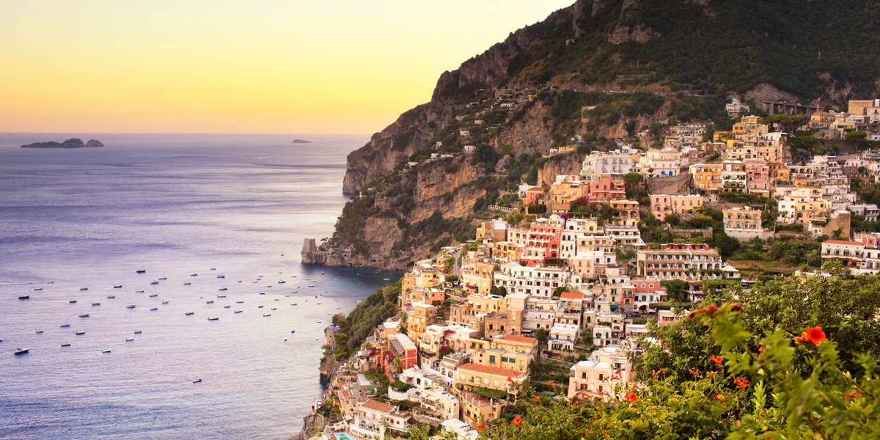 Italy, Campania, Positano, Positano village at sunset