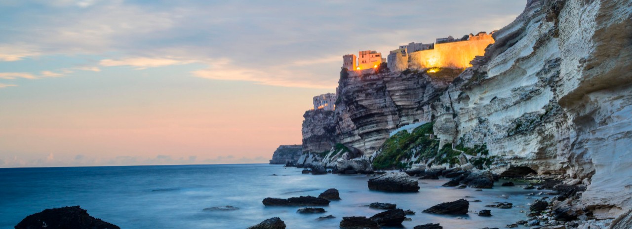 France, Corsica, Bonifacio, Mediterranean sea, Citadel and cliffs