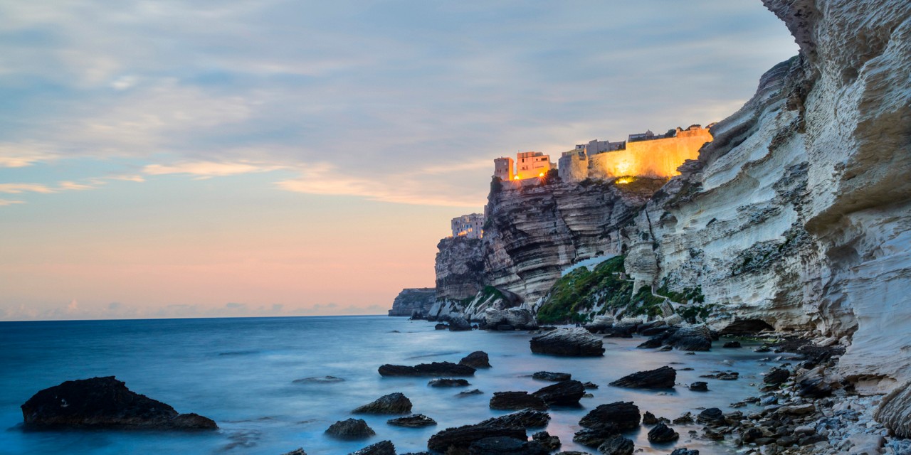 France, Corsica, Bonifacio, Mediterranean sea, Citadel and cliffs