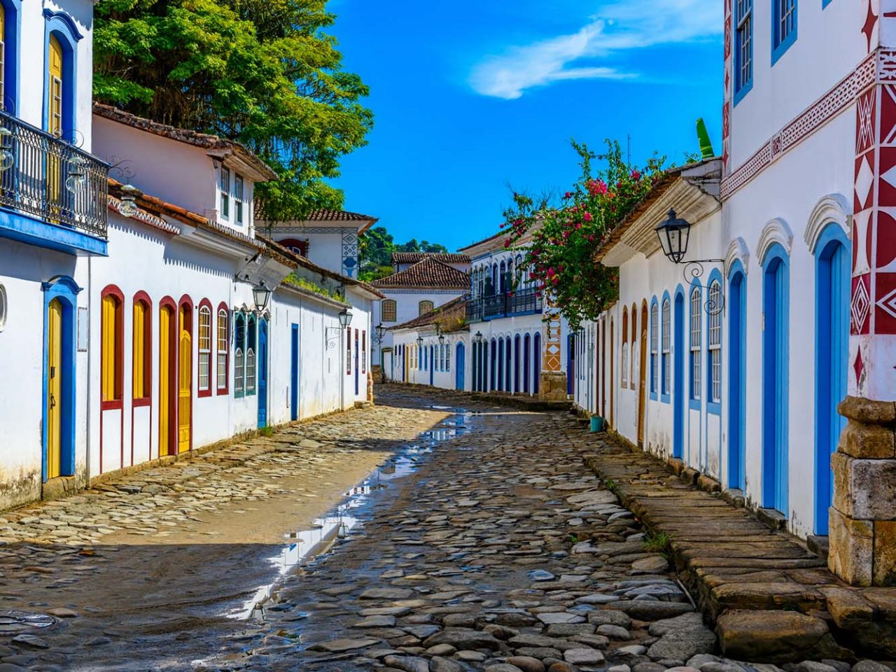 Colorful cobblestone street of Parati, Brazil