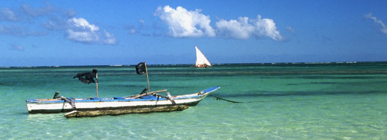 Kenya, Diani beach near Mombasa, typical boat.