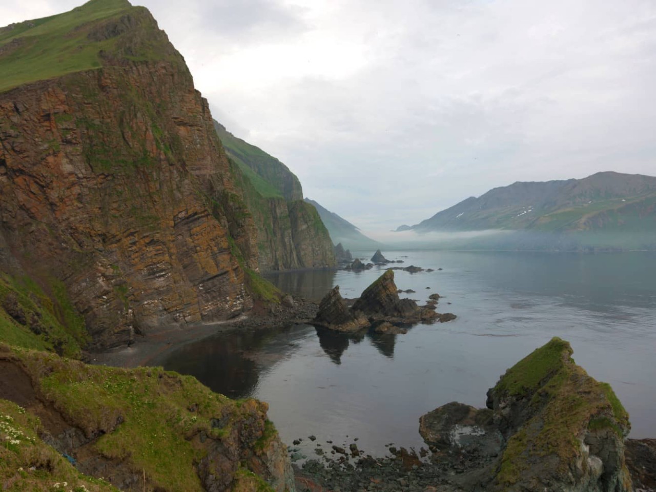 View of Commander Islands, Russia, a port visited on a luxury, all-inclusive, Seabourn cruise. 