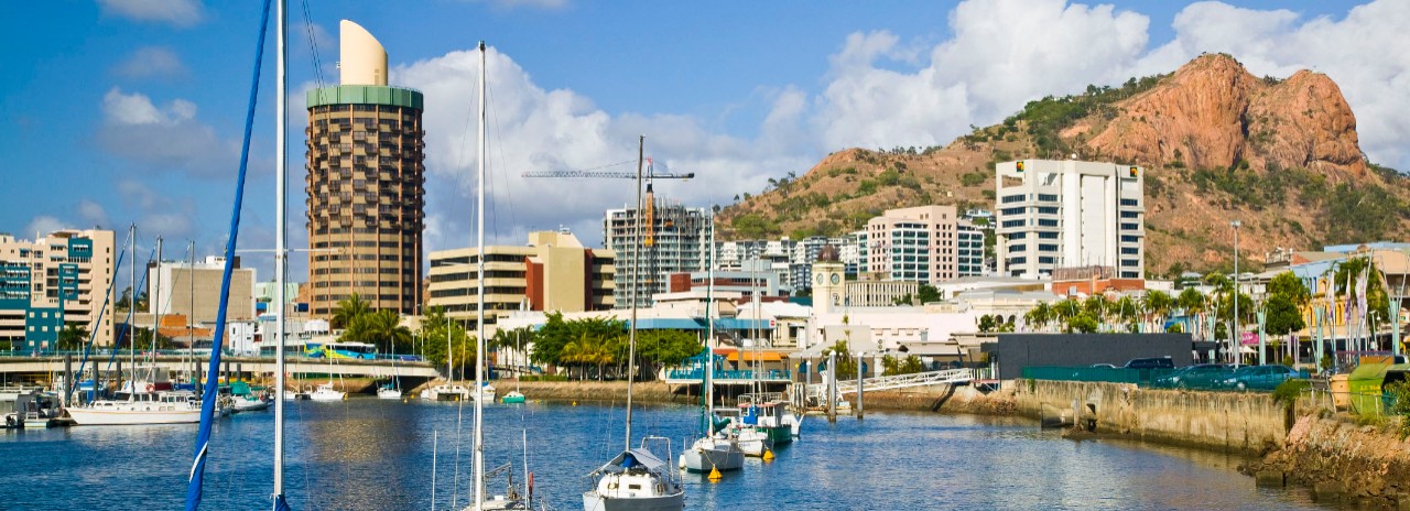 AUSTRALIA-Queensland-NORTH COAST-Townsville: Morning Townsville view with Castle Hill from Ross Creek