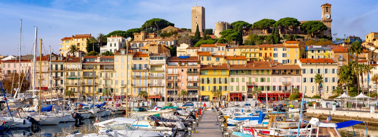 France, Provence-Alpes-Cote d'Azur, Alpes-Maritimes, Cannes, Old Harbor Vieux Port and Old Town Le Suquet