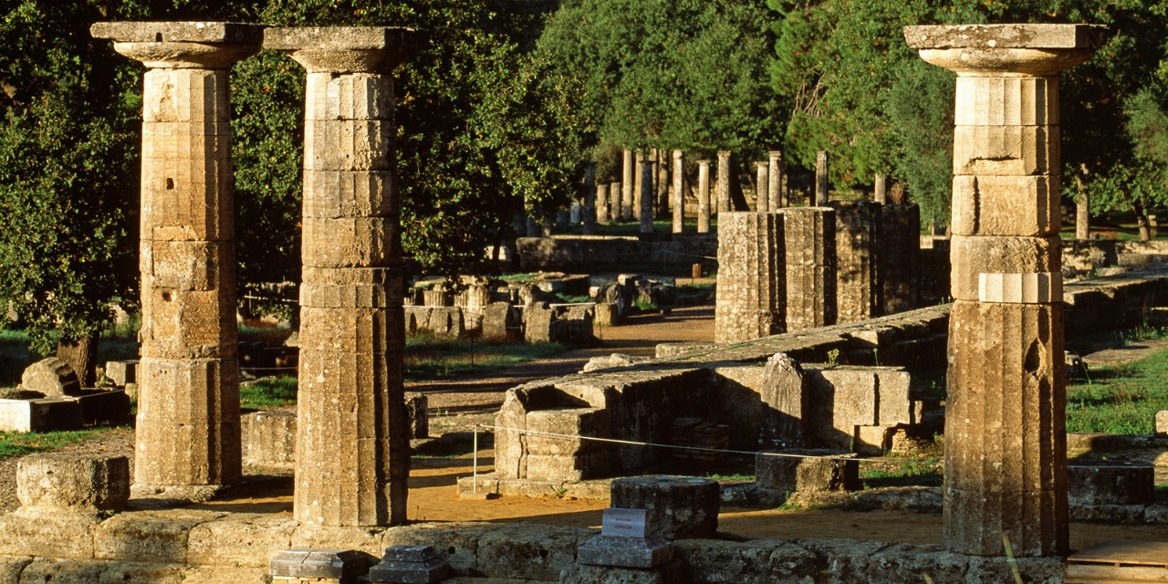 Greece, Peloponnese, Mediterranean area, Ilia, Olympia archaeological park, Temple of Hera