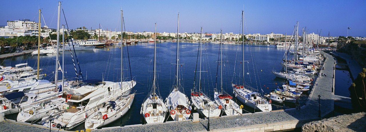 Greece, Aegean islands, Dodecanese, Kos island, Mediterranean sea, Harbour for sailing ships