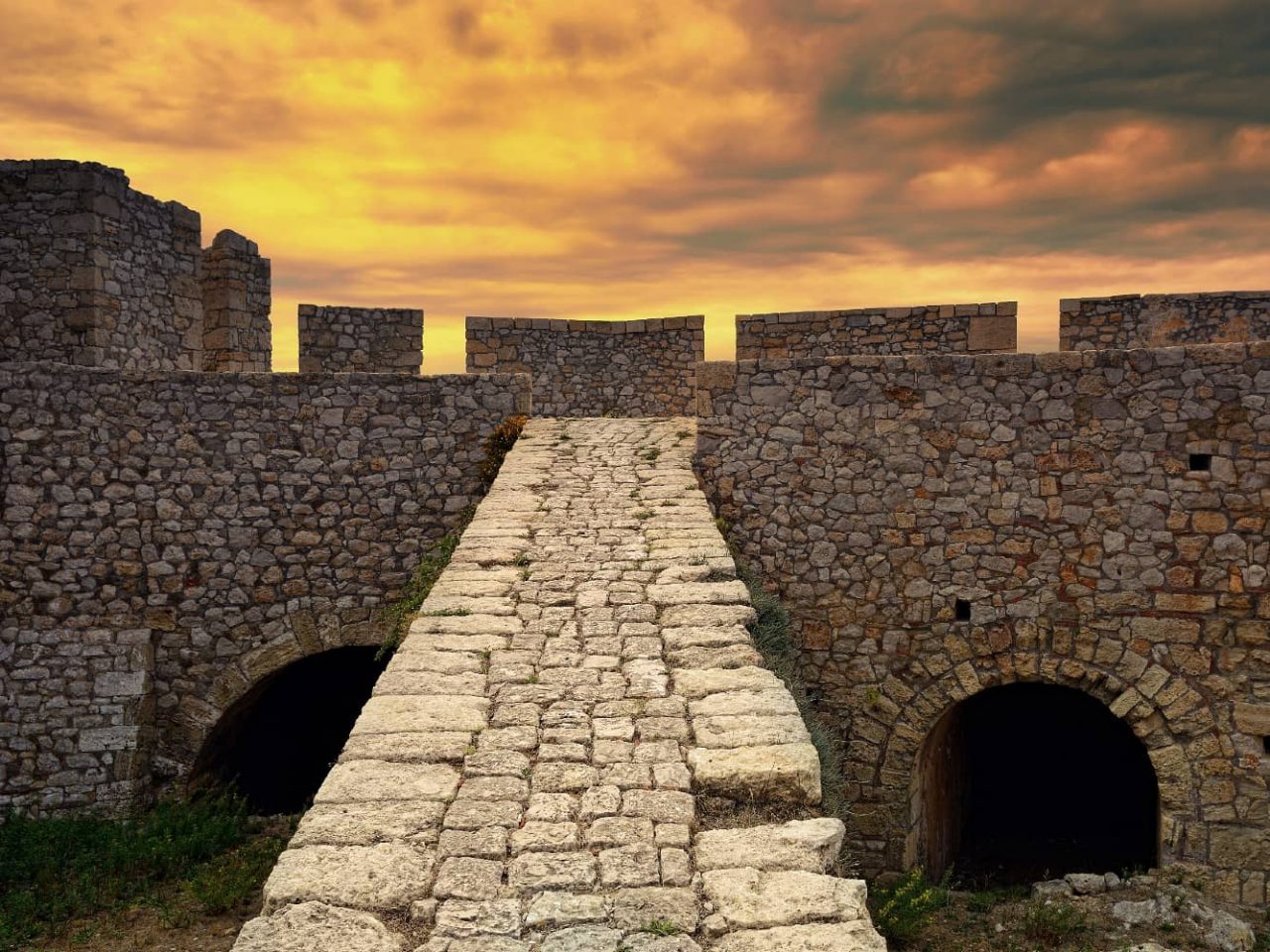 Fortress of Neokastro at sunset in Pylos, Greece,  a port visited on an all-inclusive, luxury Seabourn cruise. 