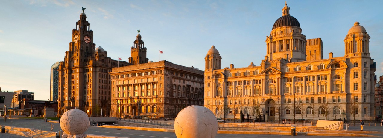United Kingdom, England, Great Britain, Liverpool, Cunard and Liver Buildings at The Port of Liverpool comprise the Three Graces