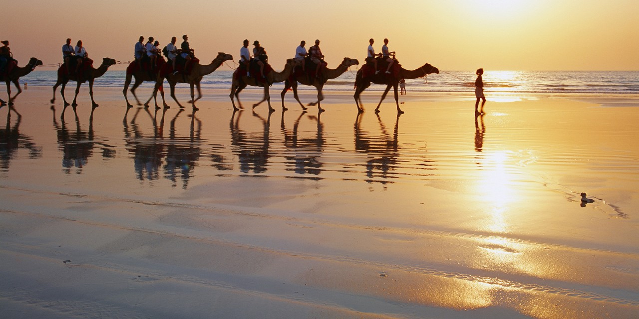 Australia, Western Australia, Broome, Broome village, sunset at Cable Beach.
