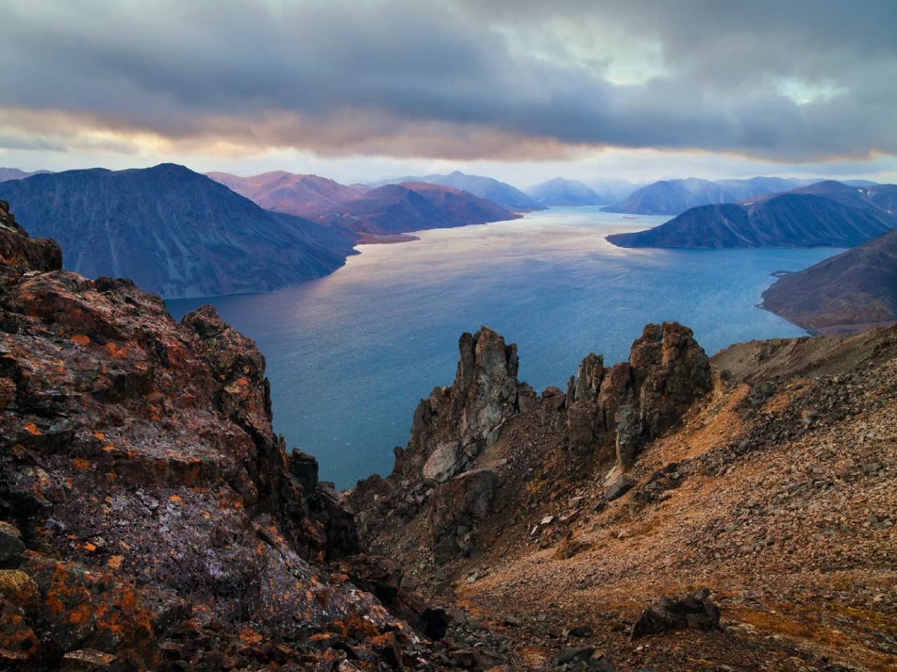 View of the Bering Sea Coast near Provideniya, Russia, a port visited on an all-inclusive, luxury expedition Seabourn cruise. 