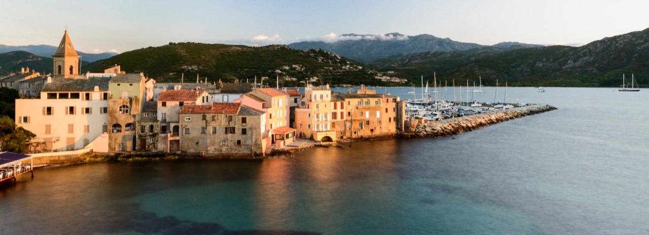 France, Corsica, Saint-Florent, Mediterranean sea, Old town and harbor