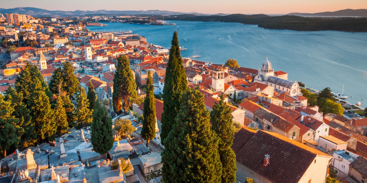 Croatia, Dalmatia, Sibenik, View across the Old Town with Cathedral of Saint Jacob in Sibenik