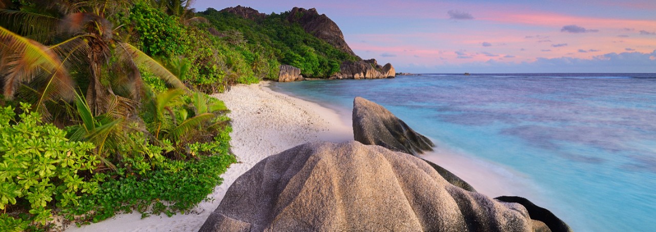 Seychelles, La Digue island, Granite Rocks on the Beach of Anse Source d'Argent