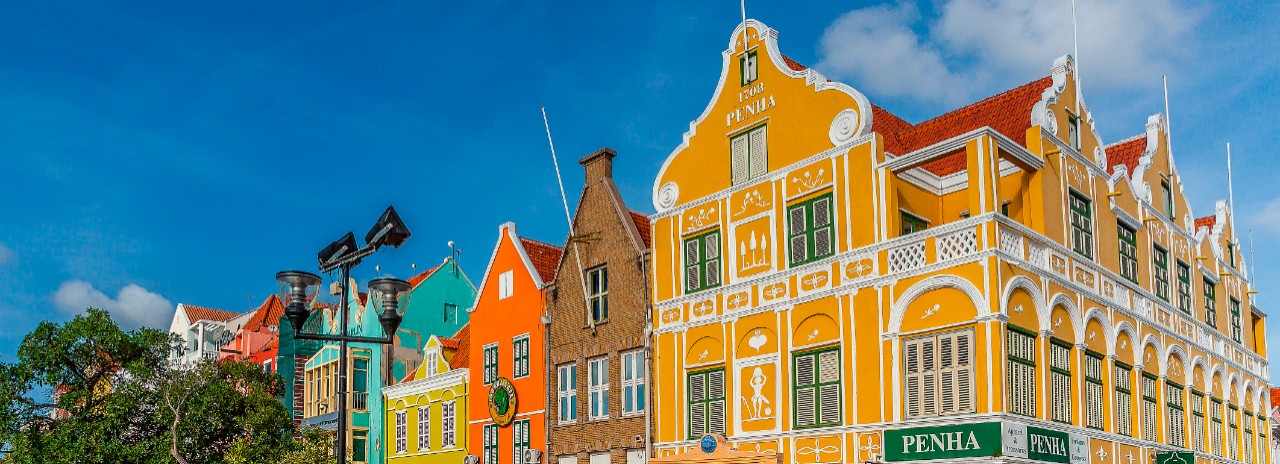 Curacao, Willemstad, waterfront buildings.