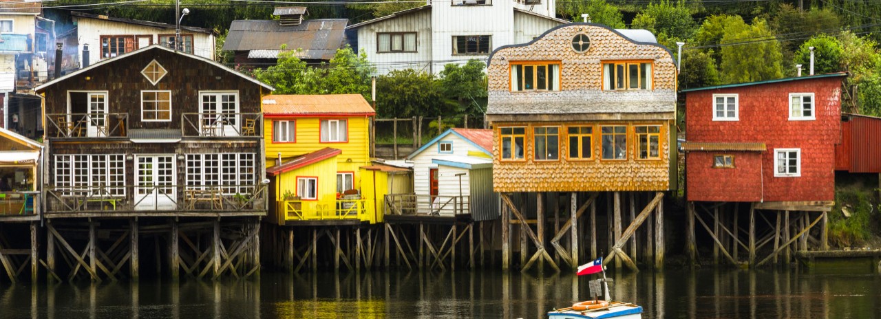 Chile, Los Lagos, Chiloe Island, Castro, South Pacific Ocean, Palafitos houses