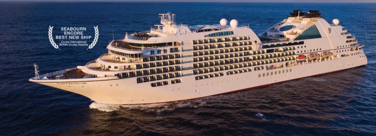 Side view of Seabourn Encore awarded Best New Ship by Cruise International British Cruise Awards