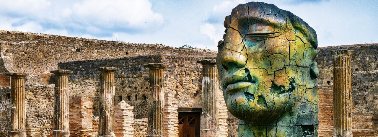 Sculpture by Igor Mitoraj at the Grand Theatre in the Ancient City of Pompeii, Naples, Campania, Italy